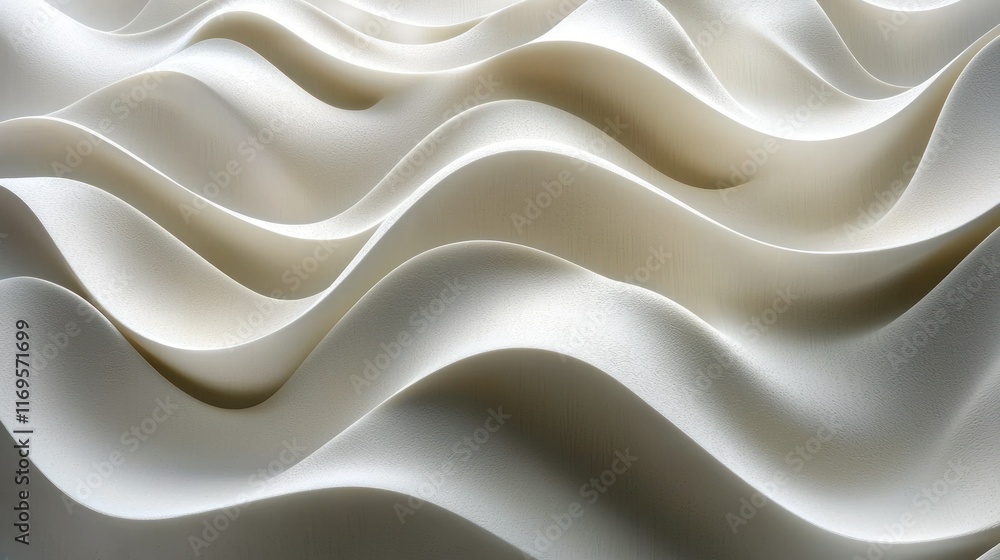 Poster white wavy textured surface with flowing lines in studio for background.