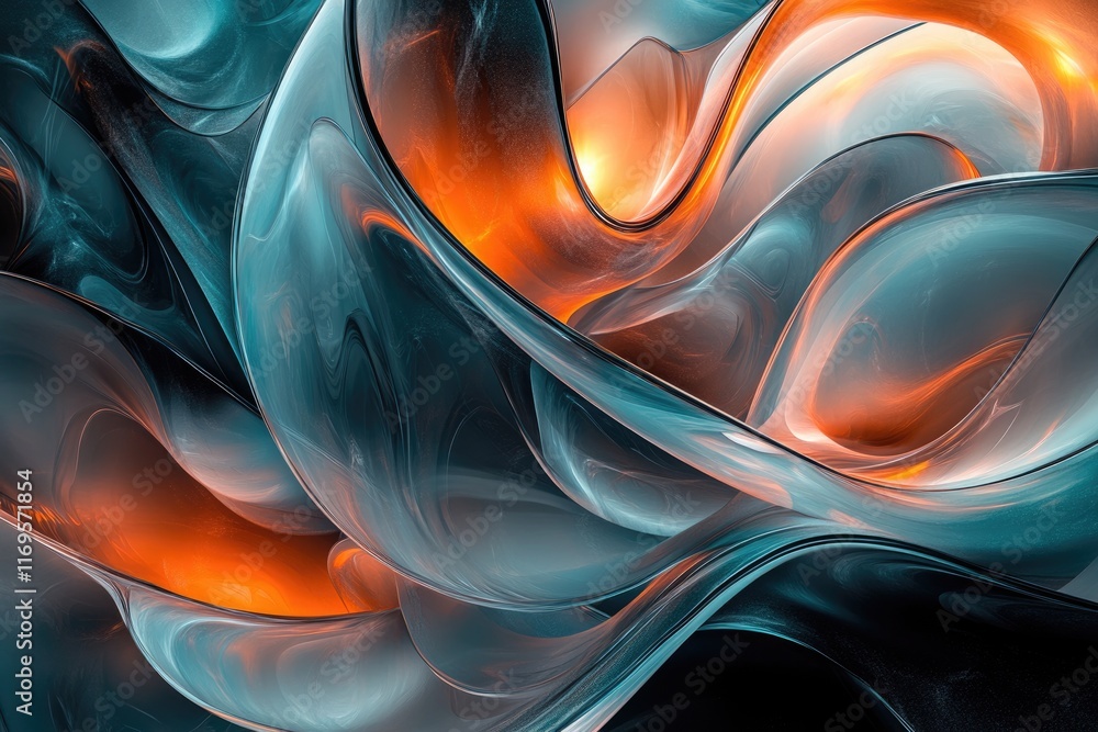 Aufkleber abstract art depicting swirling, glossy teal and orange forms, creating a mesmerizing and dynamic vi