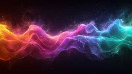   A black background featuring a vibrant wave of light, a gap in the center, and distant stars in the background