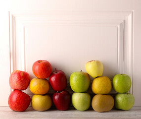 Piles of different sorts of  apples