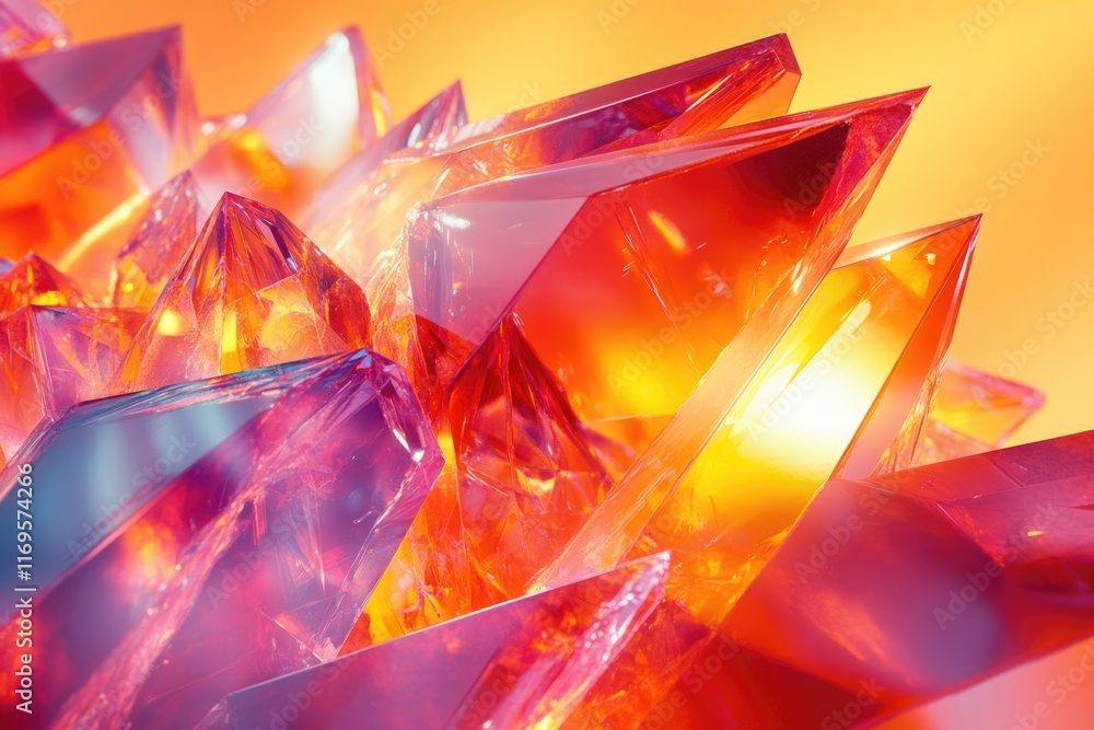 Poster a cluster of vibrant, translucent crystals with sharp edges, glowing with an inner light.