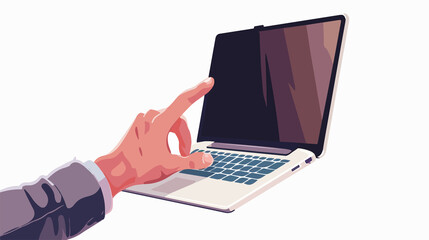Hand Holding Miniature Laptop, Mixed Media Flat Vector Illustration