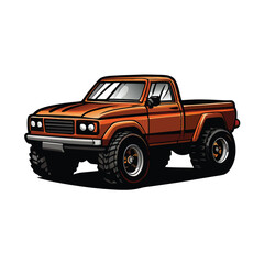 A vector illustration of a modified pickup truck with large tires and a custom paint job.