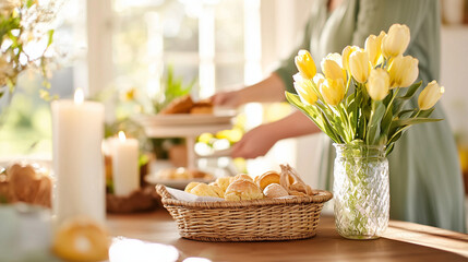 Cozy Family Brunch in Sunlit Dining Room with Elegant Decor