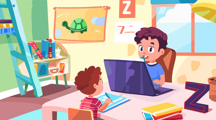 Preschooler Learning English Alphabet with Webinar, Educational Concept for Kids