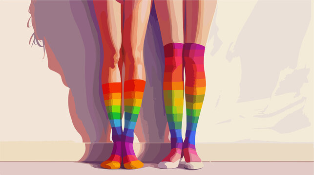 Stylish Legs of Lesbian Couple in Colorful Stockings