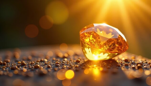 Golden yellow topaz, radiant sparkle, sunlight gleam, mineral, power, reflection
