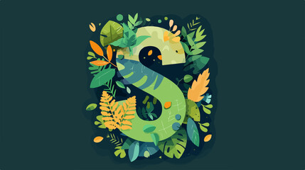 Decorative Letter S with Green Leaves in Vector Style