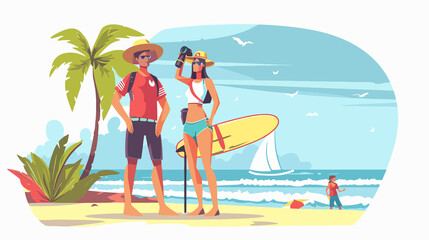 Beach Lifeguard Concept: Man with Binocular on Shoreline