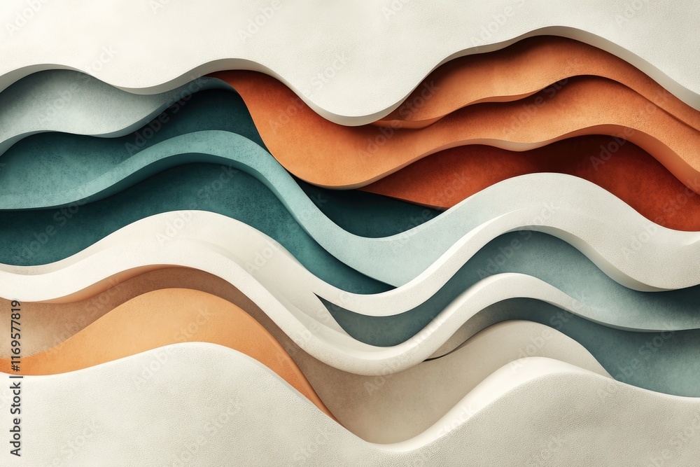 Poster abstract layered waves in calming earthy tones create a visually soothing and textured design.