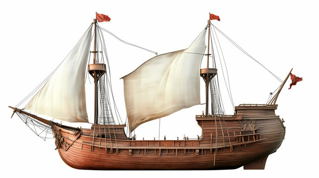 Santa maria christopher columbus ship side view transparent background 3d rendered image in high quality. Seafarer. Illustration