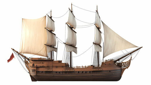 Santa maria christopher columbus ship side view transparent background 3d rendered image in high quality. Seafarer. Illustration