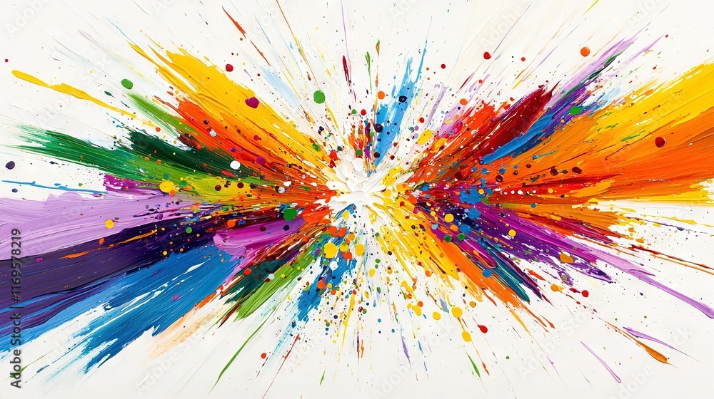 Aufkleber abstract art of vibrant paint drips on a white canvas with a centered void