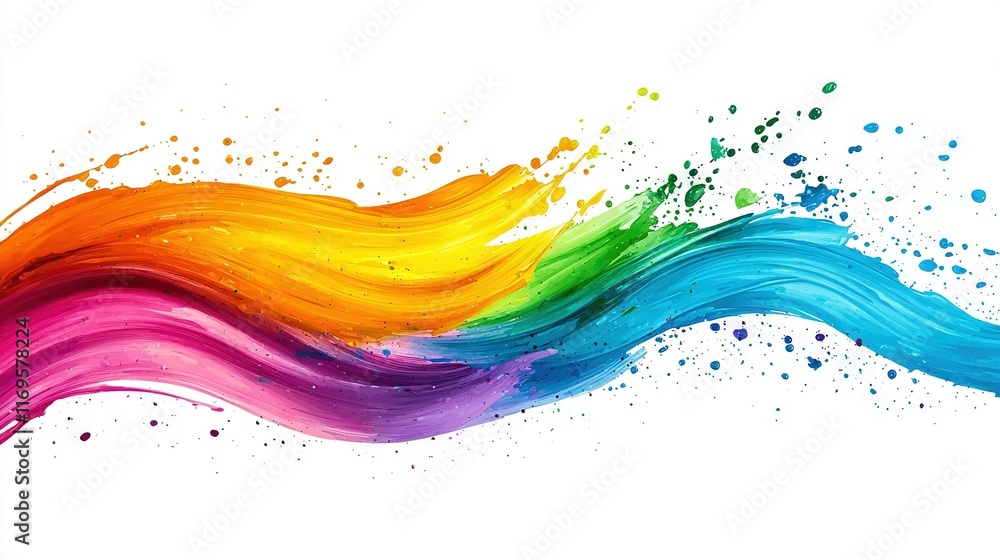 Poster multicolored wave of paint on white background allows for text or image insertion