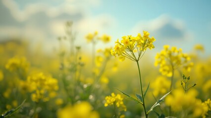 Obraz premium Vibrant Yellow Flowers Field Meadow Blooming Spring