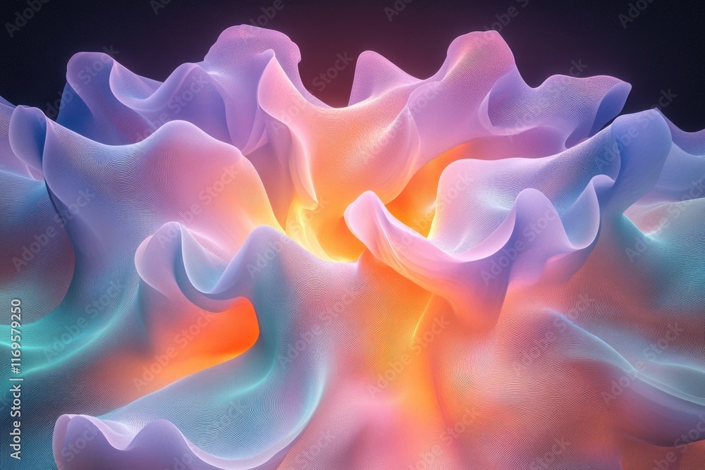 Poster abstract pastel-colored fabric swirls, creating a dreamy and ethereal visual effect.
