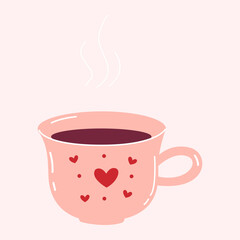 Hand drawn illustration of cute cup of coffee. Love sticker for collages, posters and cards.