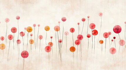   A painting featuring vibrant red, orange, and yellow blossoms set against a pure white backdrop, with a distinct white wall in the focal point