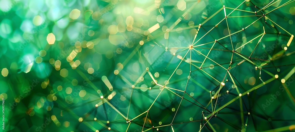 Poster a sleek green abstract background with shiny golden lines designed for artistic and professional use