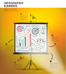 Hand drawn Marketing strategy plan task projection white screen presentation vector illustration infographics elements design