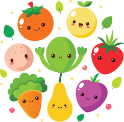 fruit berry vegetable smiling face with white background.eps