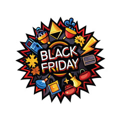 Colorful explosion of shopping icons surrounding 