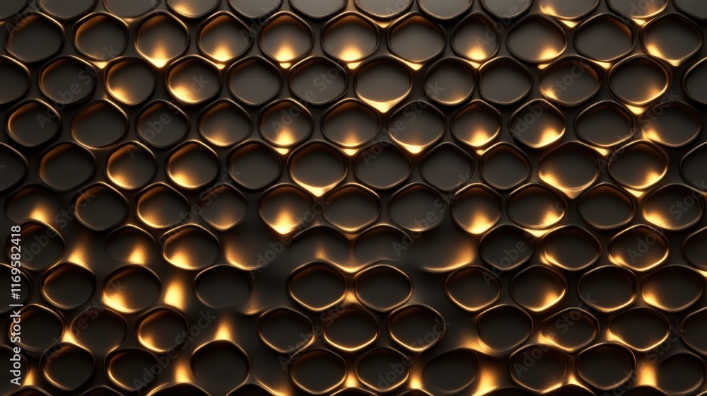 Poster pattern of interconnected, metallic gold shapes, resembling a honeycomb or a network of veins, creat