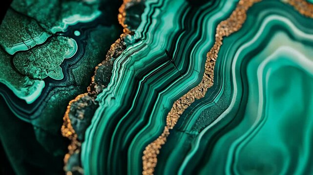 Beautiful malachite stone with vivid green patterns and golden veins showcased in close-up view