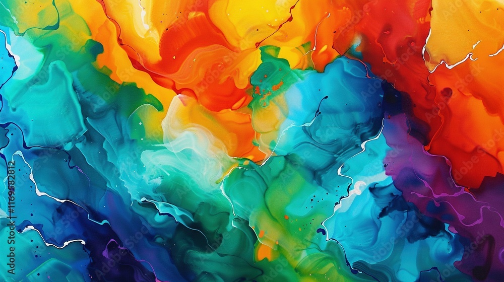 Poster a vivid close-up of an abstract painting with ample paint flow from top and bottom