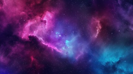 Obraz premium A vibrant space brims with glittering stars, a luminous purple-blue cloud adorned with pink and blue stars, and a brilliant blue-purple cloud crowned