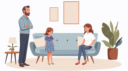 Happy Little Daughter Standing Opposite Her Smiling Parents Sitting