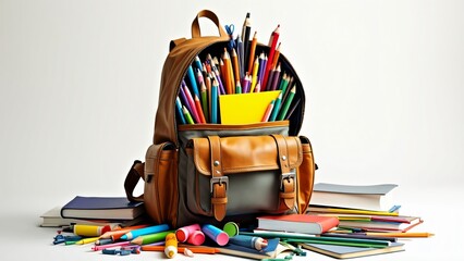 Fototapeta premium Backpack Full of Colorful Pencils and School Supplies