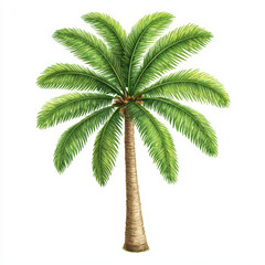 tall palm tree with lush green fronds on white background