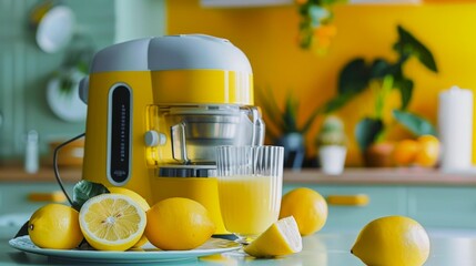 Fresh Lemon Juice Making with Electric Juicer. Generative ai
