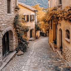 Urokliwa kamienna uliczka ze starymi budynkami