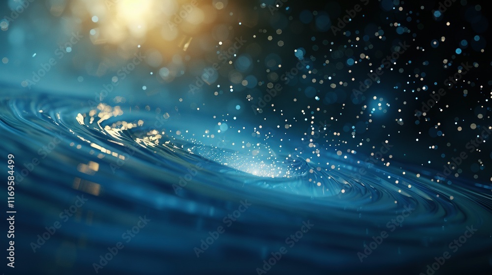 Poster a close-up of a wave in the ocean, illuminated from above and below by a bright light