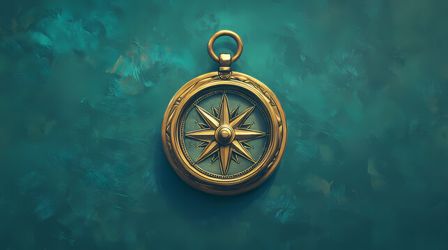 Antique compass on teal background nautical exploration adventure vintage sea ocea. Seafarer. Illustration