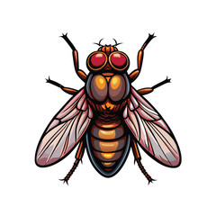 Detailed vector illustration of a housefly, showcasing its anatomy, wings, legs, and compound eyes.