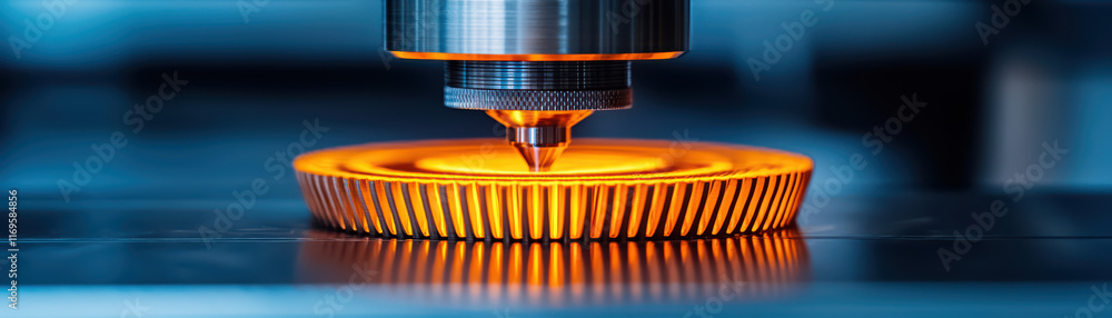 Poster close up view of 3d printer nozzle creating part