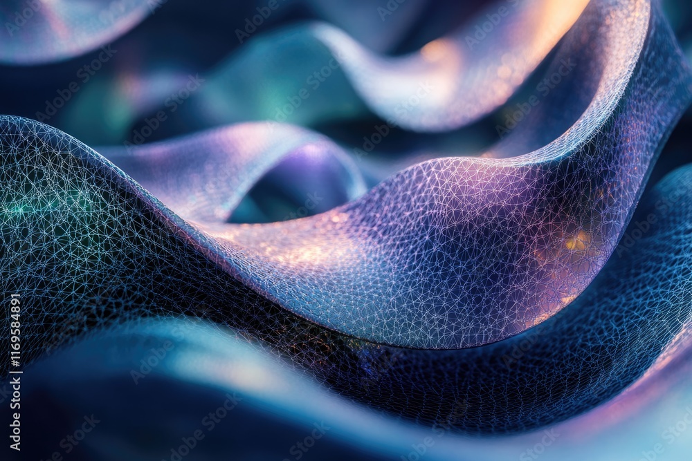 Poster abstract image of interconnected, glowing, wavy lines forming a complex network.