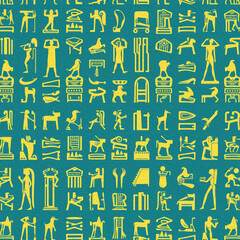Egyptian hieroglyphs. Abstract pattern for covers, for use in graphics. Oil painting
