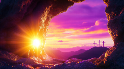 Empty Tomb of Christ at Dawn with Golden Sunlight