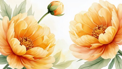 Elegant Watercolor Peach Peonies Floral Art