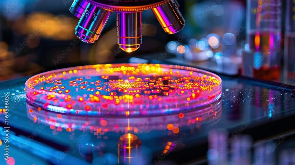 Aufkleber a laboratory showcases advanced technology as researchers examine cellular samples under a microscop
