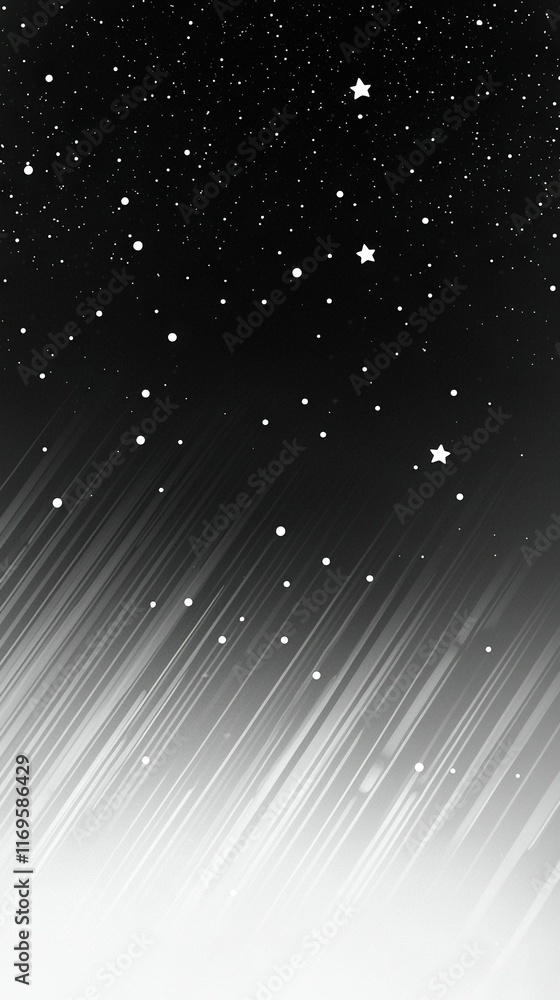 Poster a monochrome photograph captures a celestial scene featuring an array of stars above a luminous moon