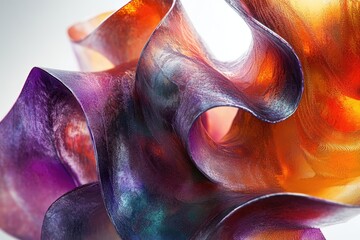 Obraz premium Abstract art showcasing swirling, translucent forms in vibrant purple, orange, and teal hues.