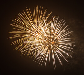 Fototapeta premium Fireworks, colorful light show in the sky, new years celebration