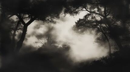Fototapeta premium Dark Forest Foggy Mysterious Treescape