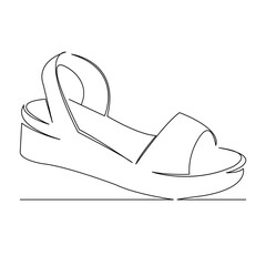 One continuous single drawing line art flat doodle shoe, sandal, fashion, style, woman, foot, beauty, elegant. Isolated image hand draw contour on a white background
