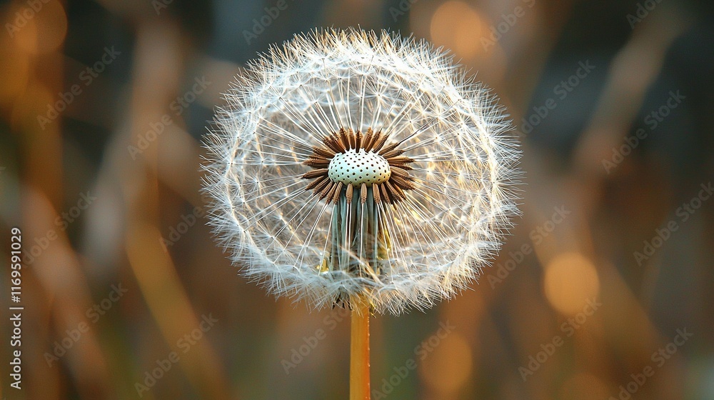 Poster a dandelion with a blurry background is captured in a close-up